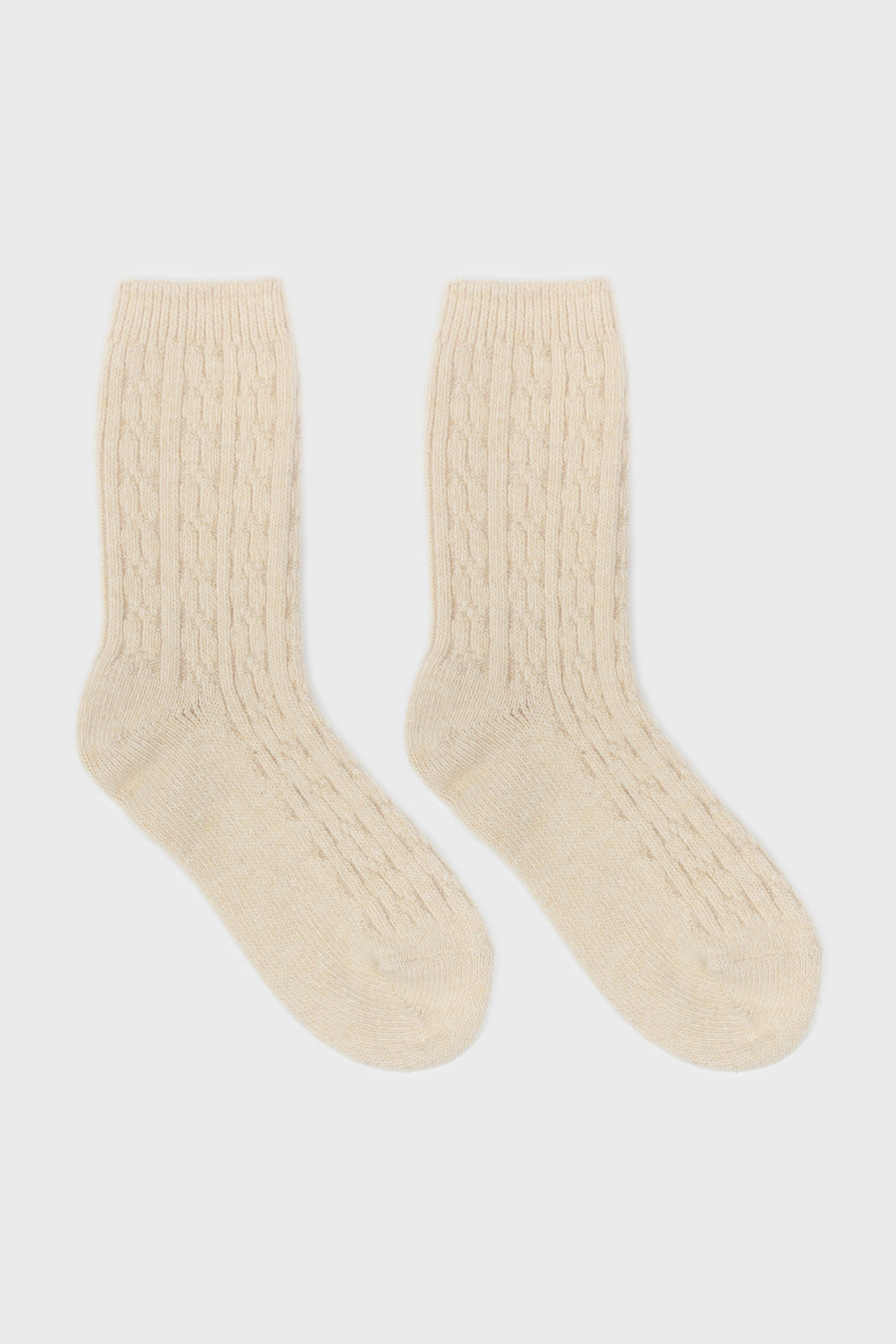 Light beige wool blend cableknit socks_3