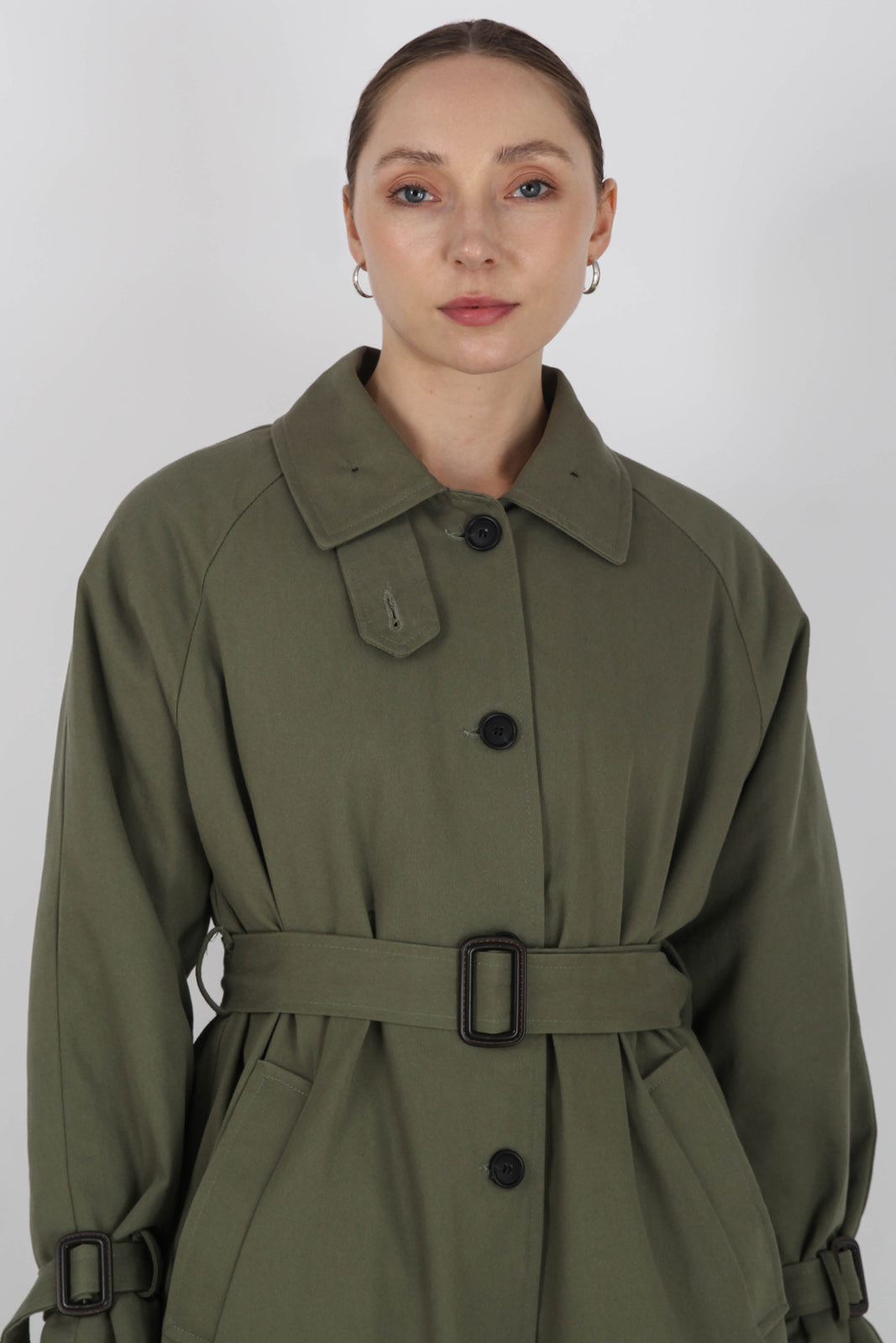 Khaki faux fur lined trench coat_7