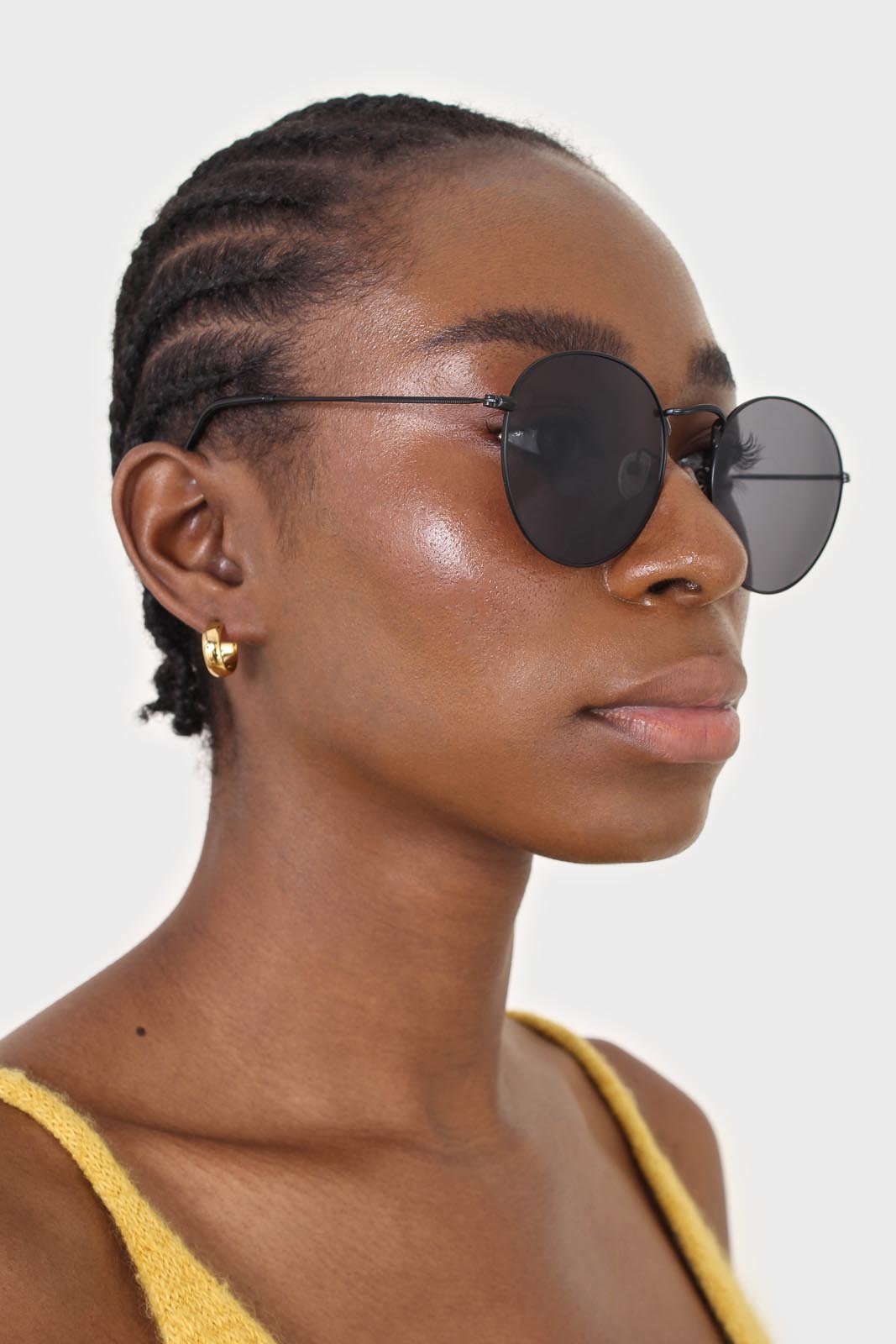 Black matte metal frame round sunglasses_5