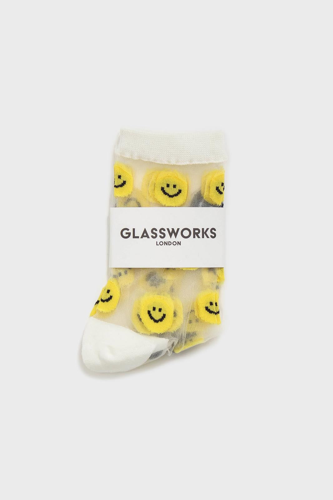 White yellow smiley face sheer socks_4