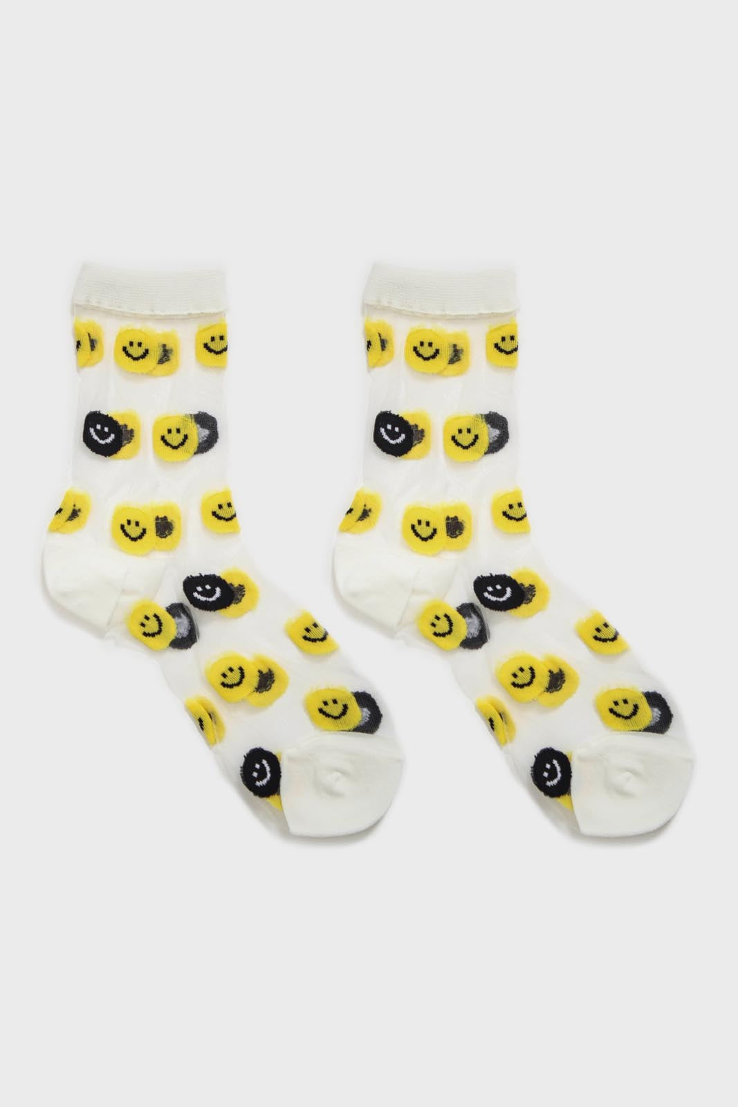 White yellow smiley face sheer socks_3