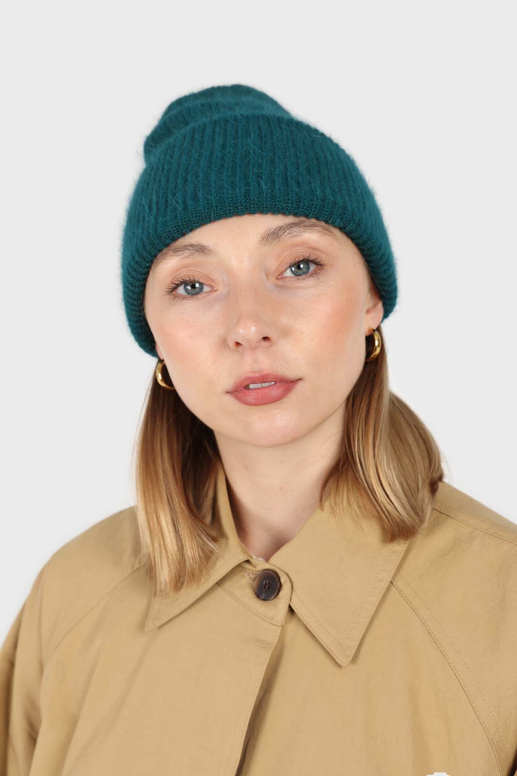 Teal mohair beanie hat_1