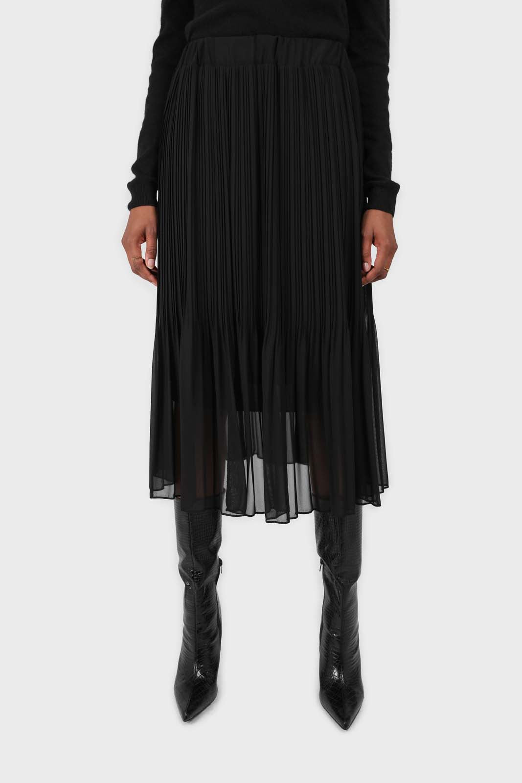 Black silky micro pleat maxi skirt_7