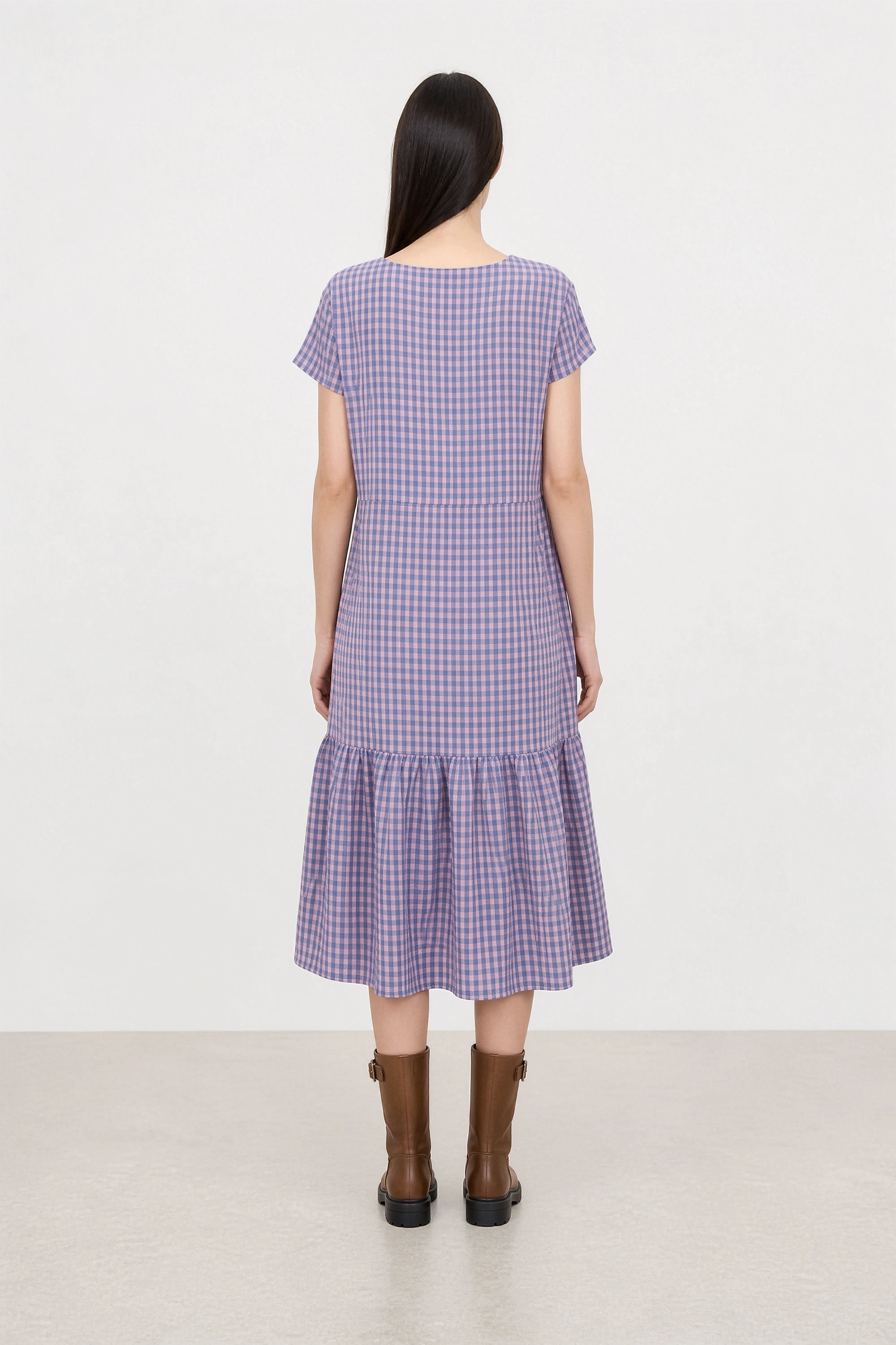 Cobalt blue and pink gingham ruffle trim dress_2