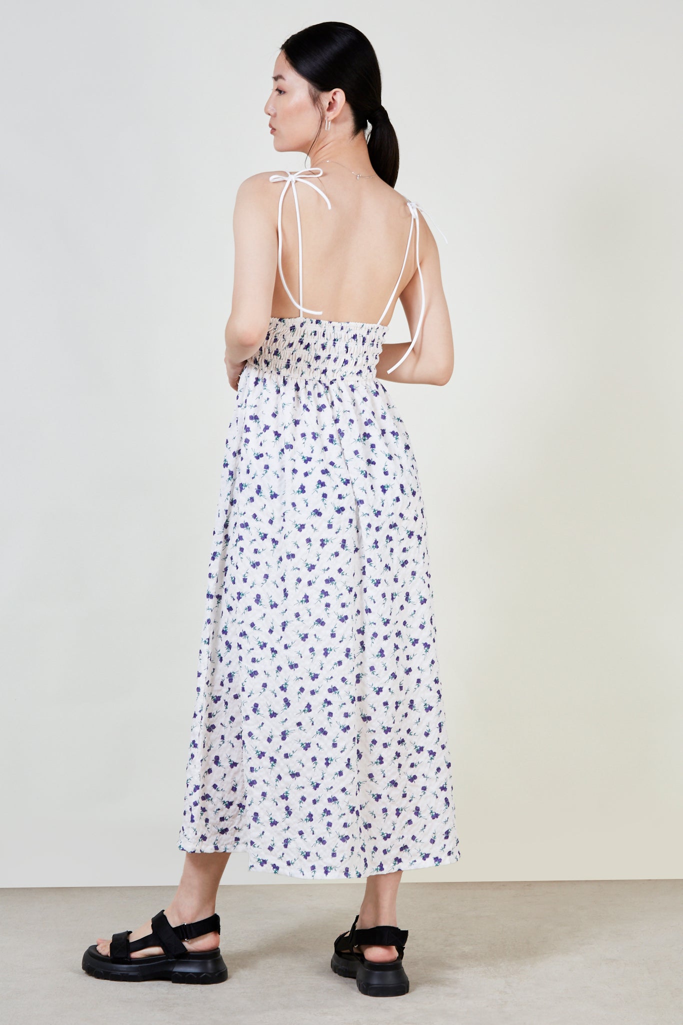 Ivory floral print tie strap dress_4