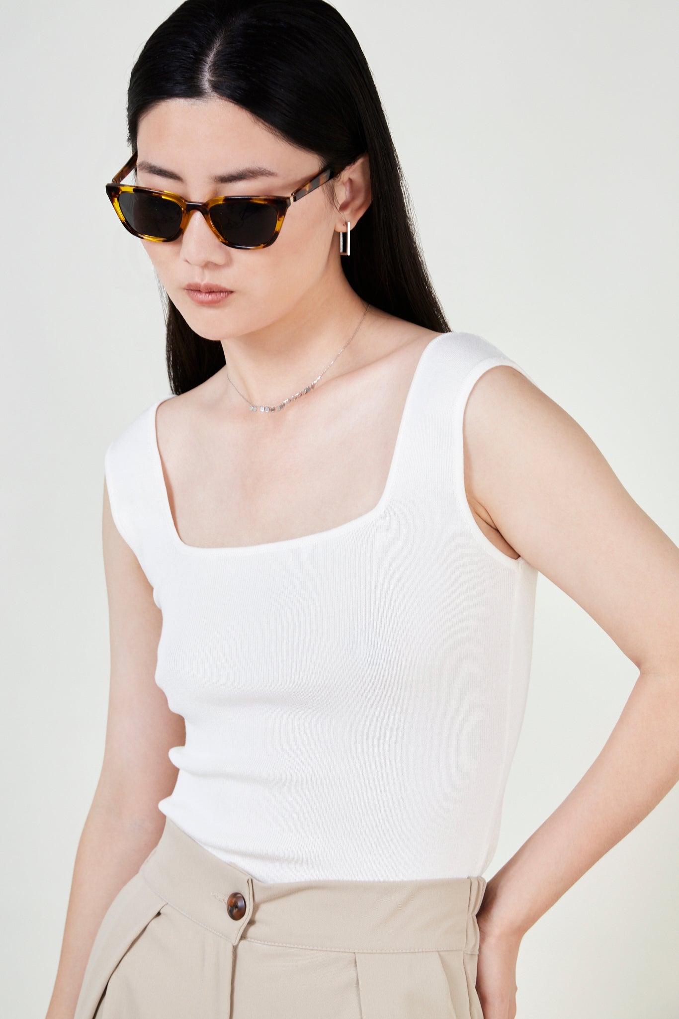 White square neck knit tank_2