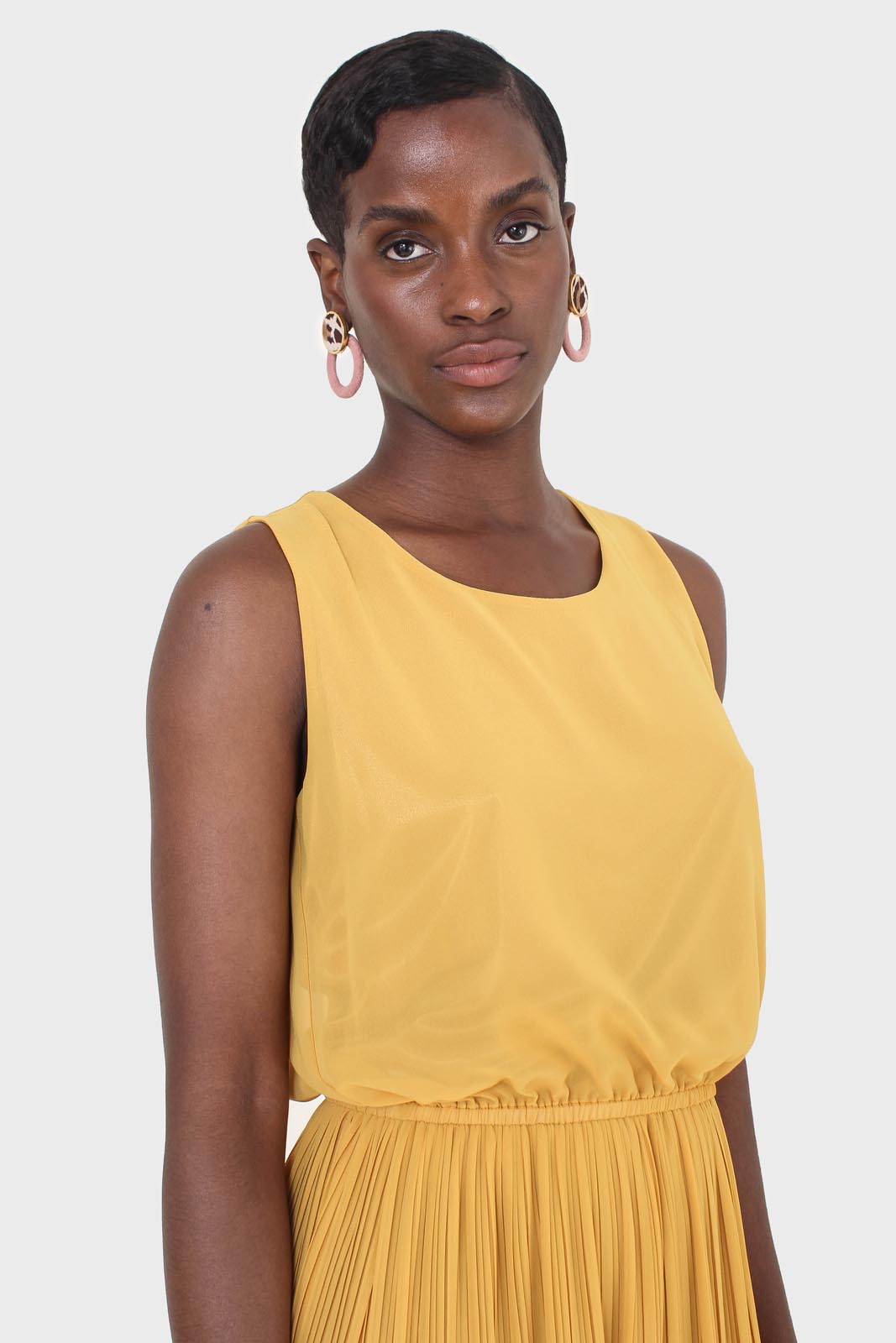 Mustard silky micro pleat maxi dress_4