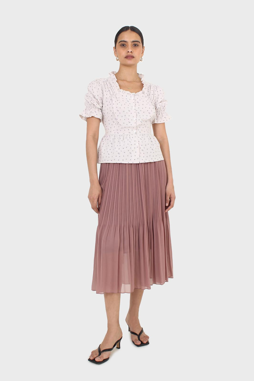 Dusty rose silky micro pleat maxi skirt_2