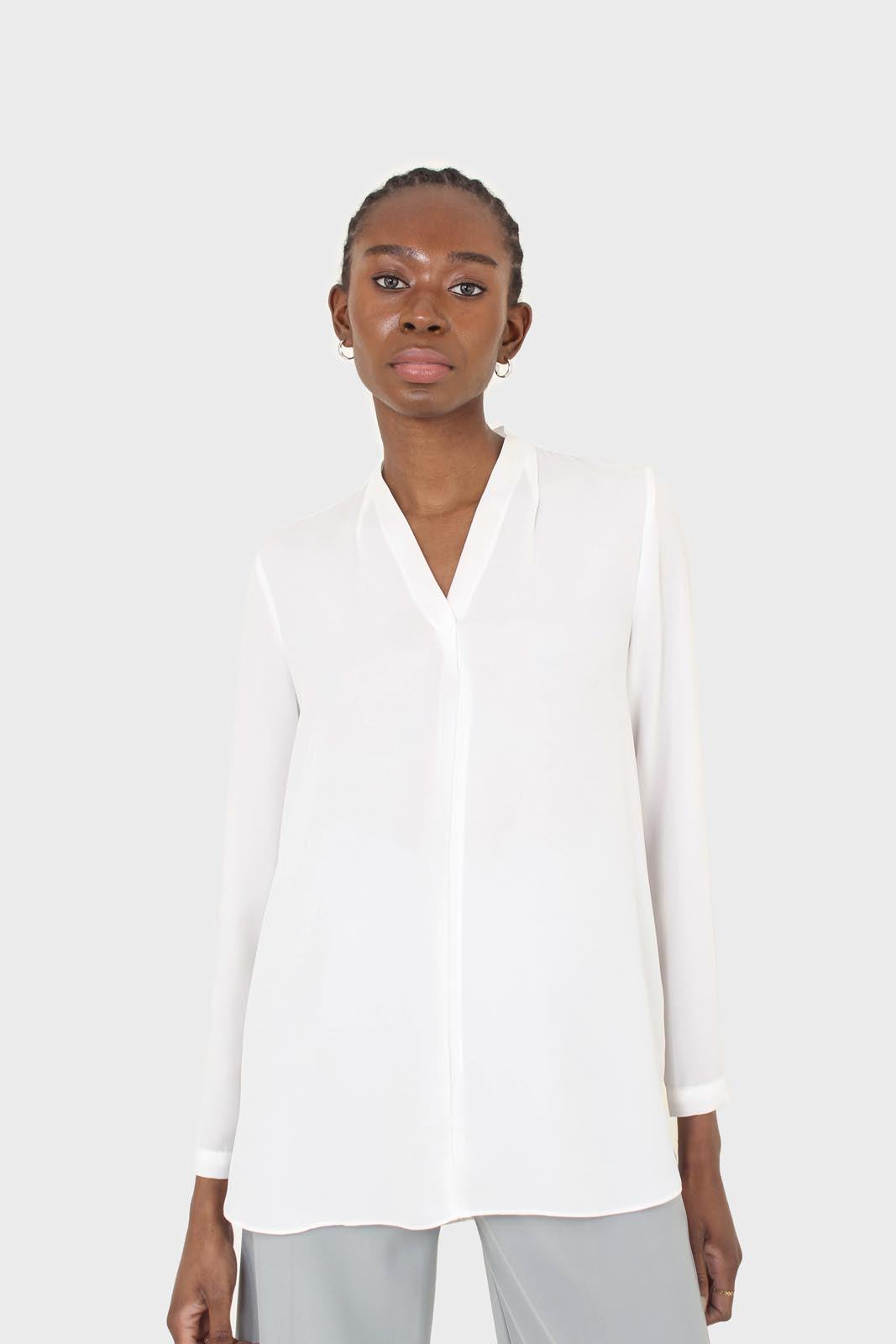 White classic deep V blouse_5