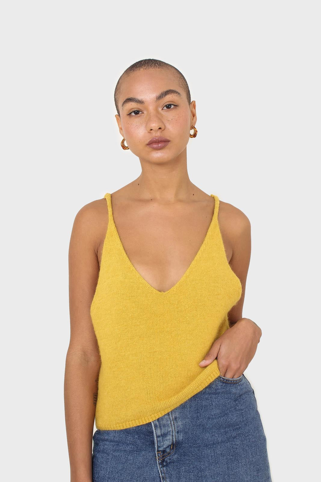 Mustard thick angora crop tank_1