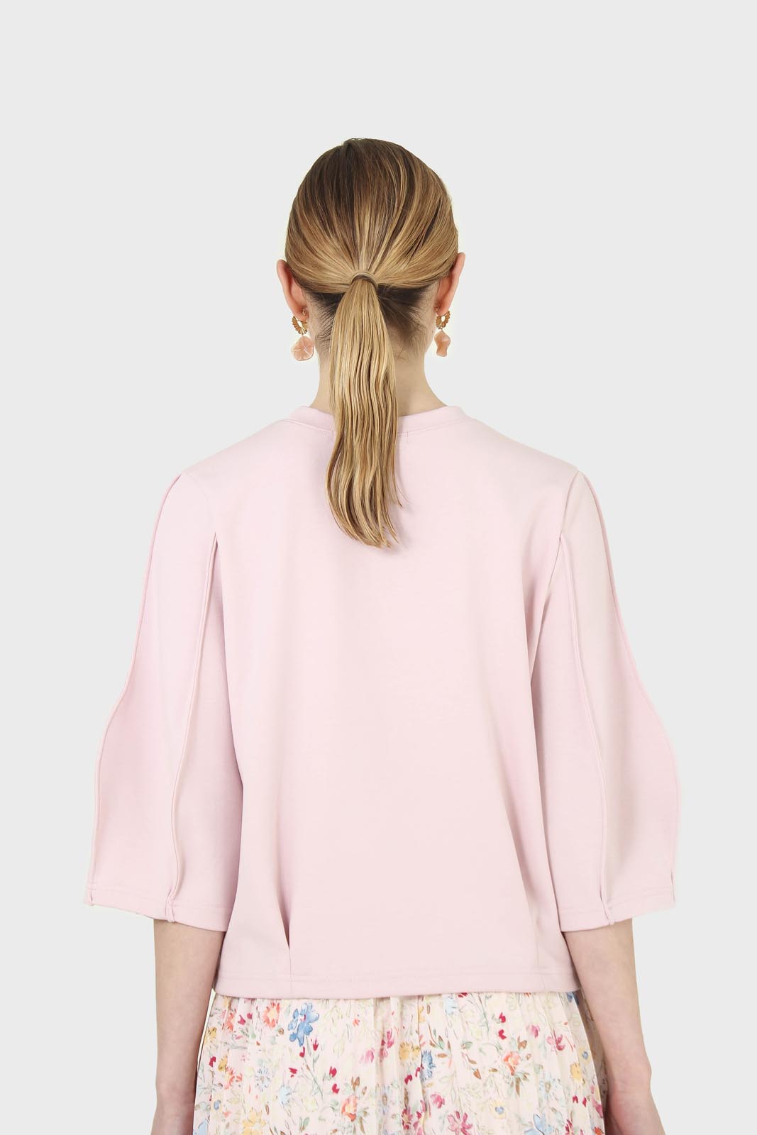Pale pink sharp seamed 3/4 sleeve top_5
