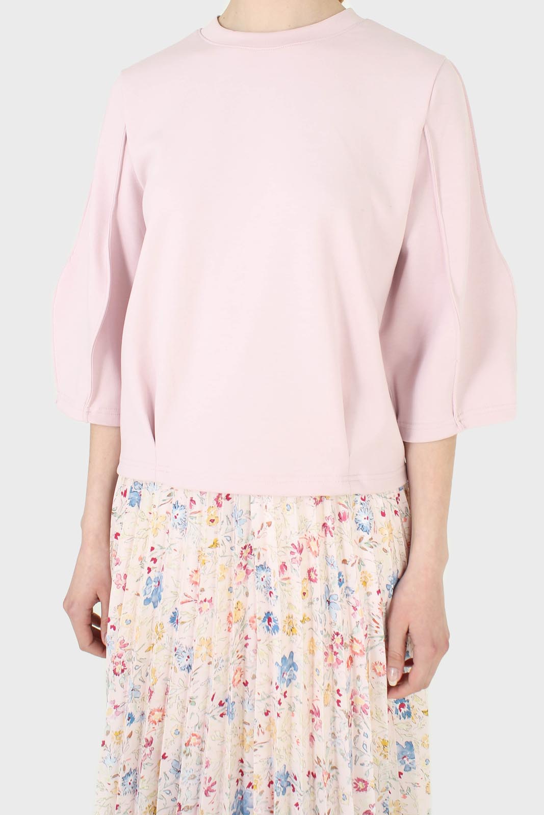 Pale pink sharp seamed 3/4 sleeve top_6