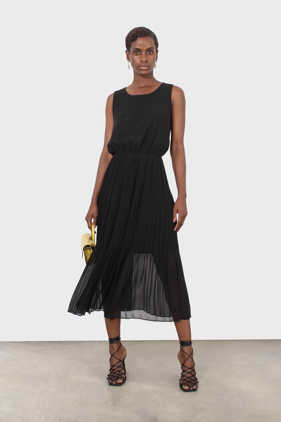 Black silky micro pleat maxi dress_1