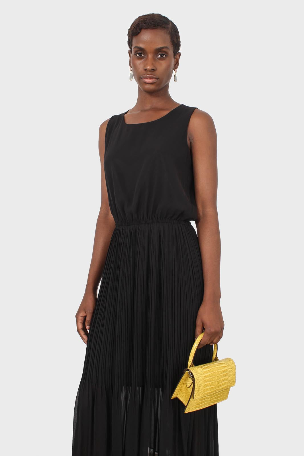 Black silky micro pleat maxi dress_5