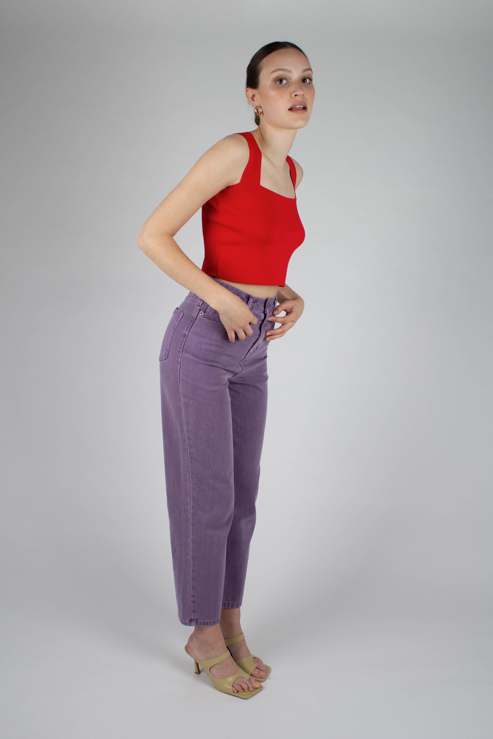 Red thick strap cross back knit tank_3