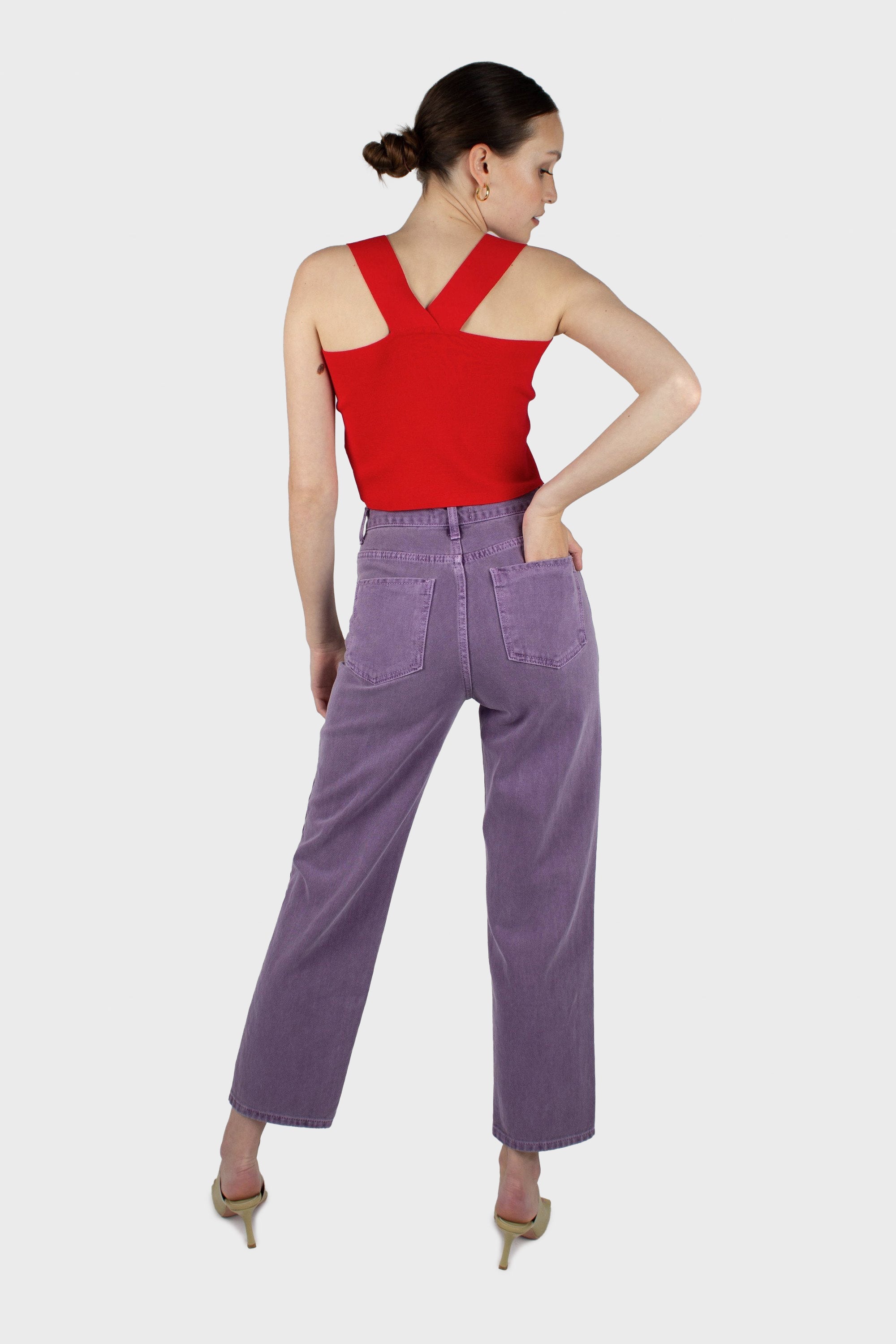 Red thick strap cross back knit tank_2