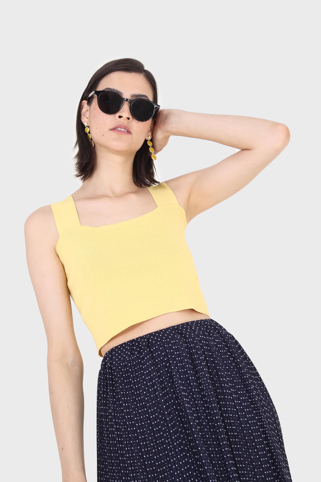 Mustard thick strap cross back knit tank_8