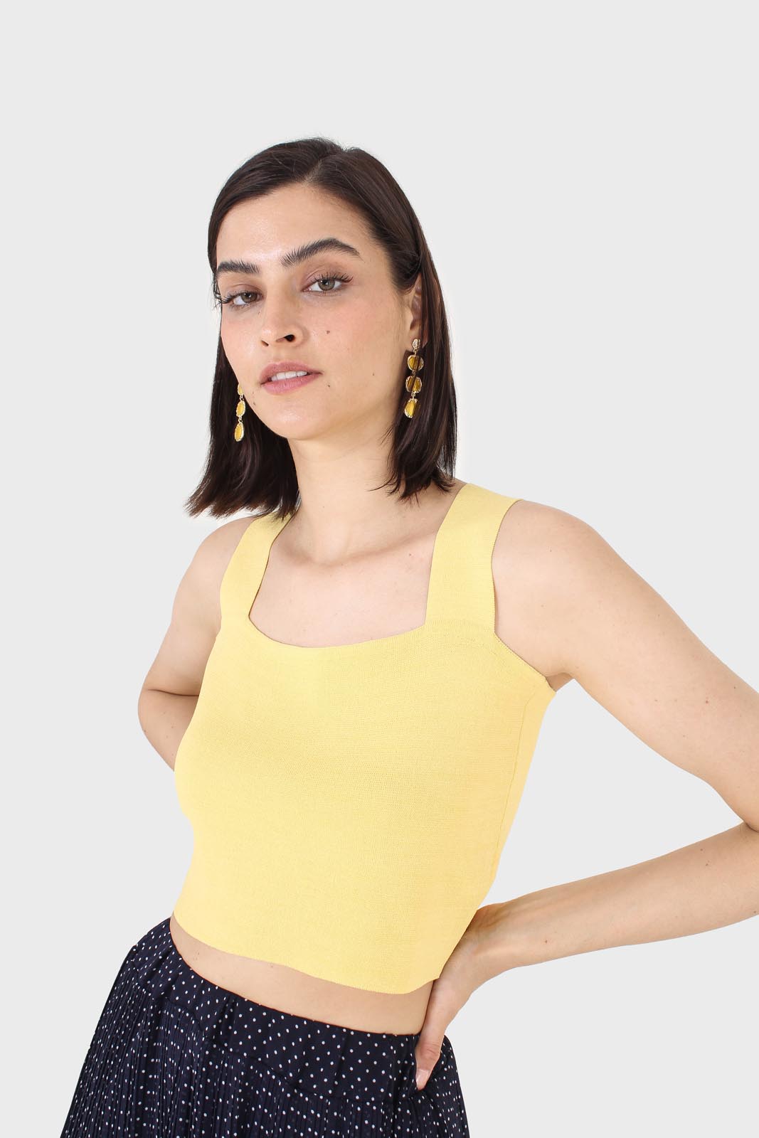 Mustard thick strap cross back knit tank_7