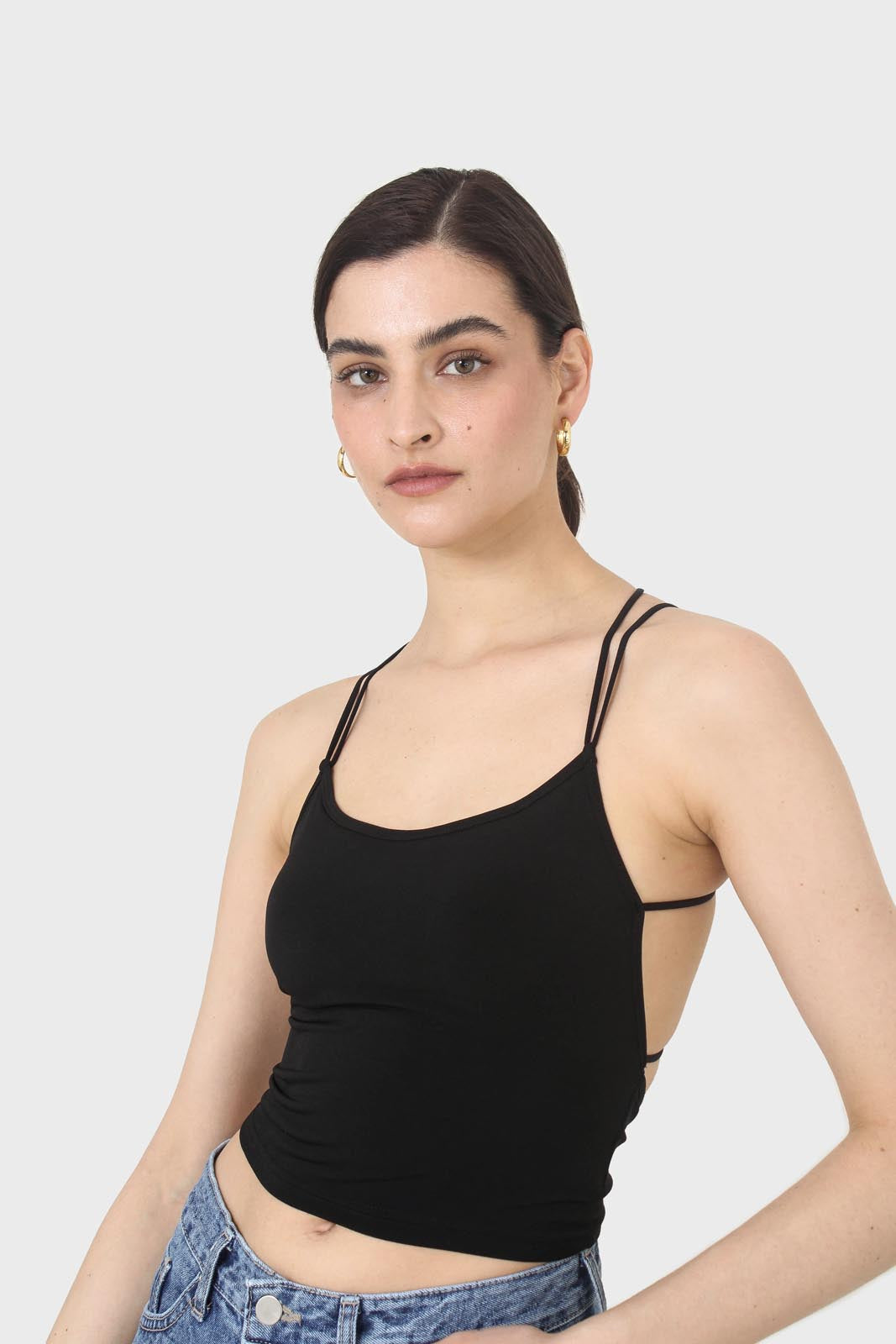 Black strappy back shrunken tank_2