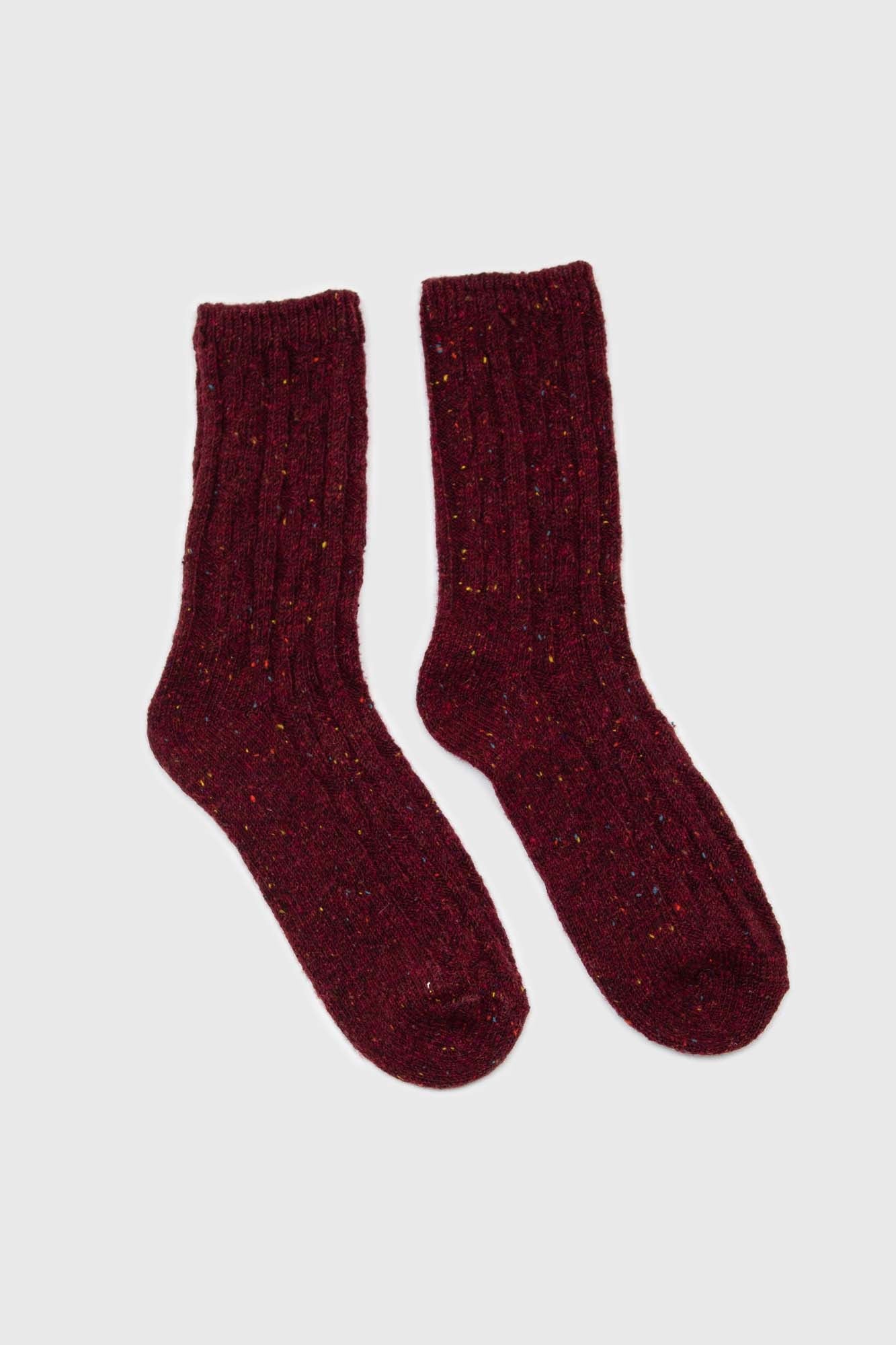 Burgundy rainbow fleck thick socks_4