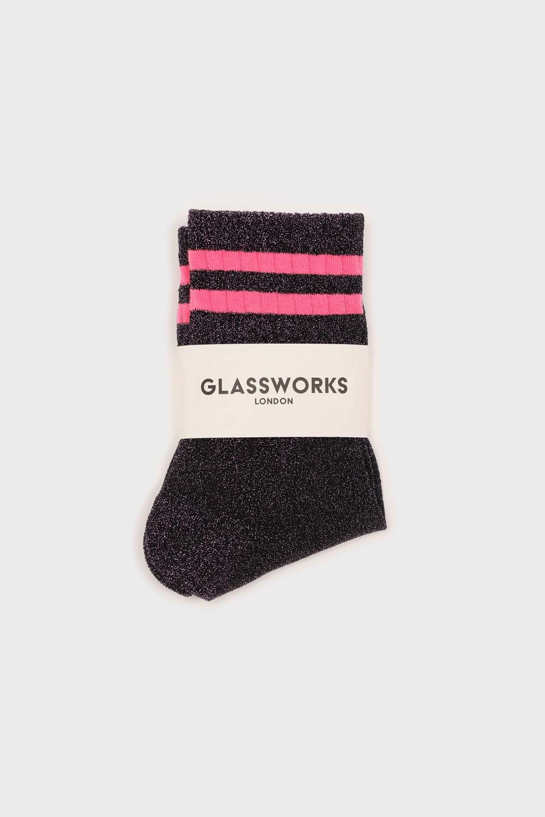 Purple metallic neon pink varsity stripe socks_3