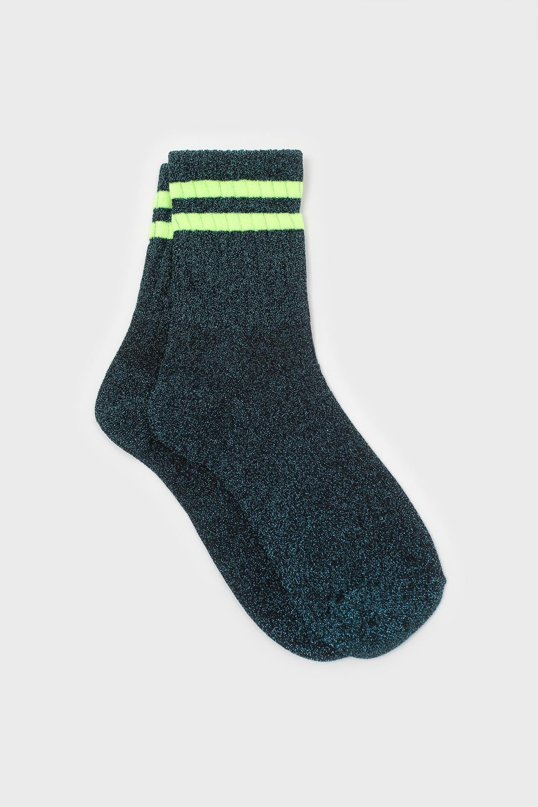 Teal metallic neon yellow varsity stripe socks_3