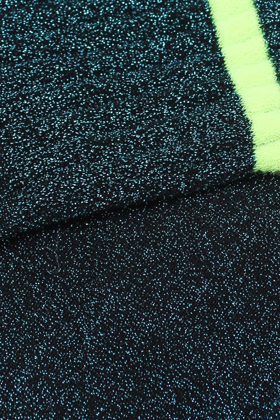 Teal metallic neon yellow varsity stripe socks_4