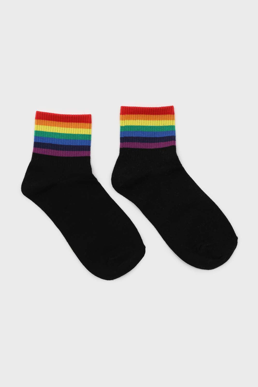 Black rainbow ankle stripe socks_2