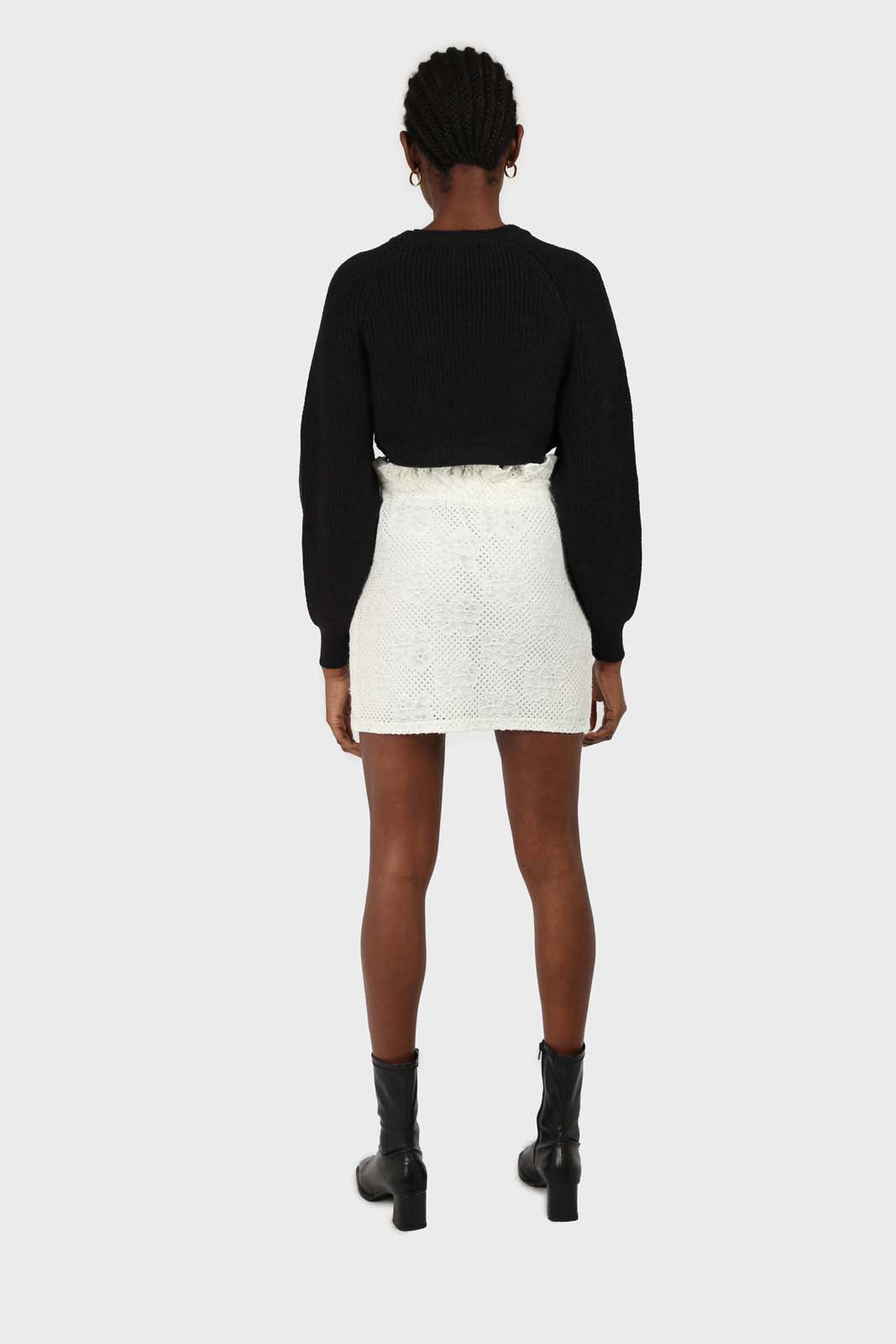 Ivory ruched waist eyelet mini skirt_3