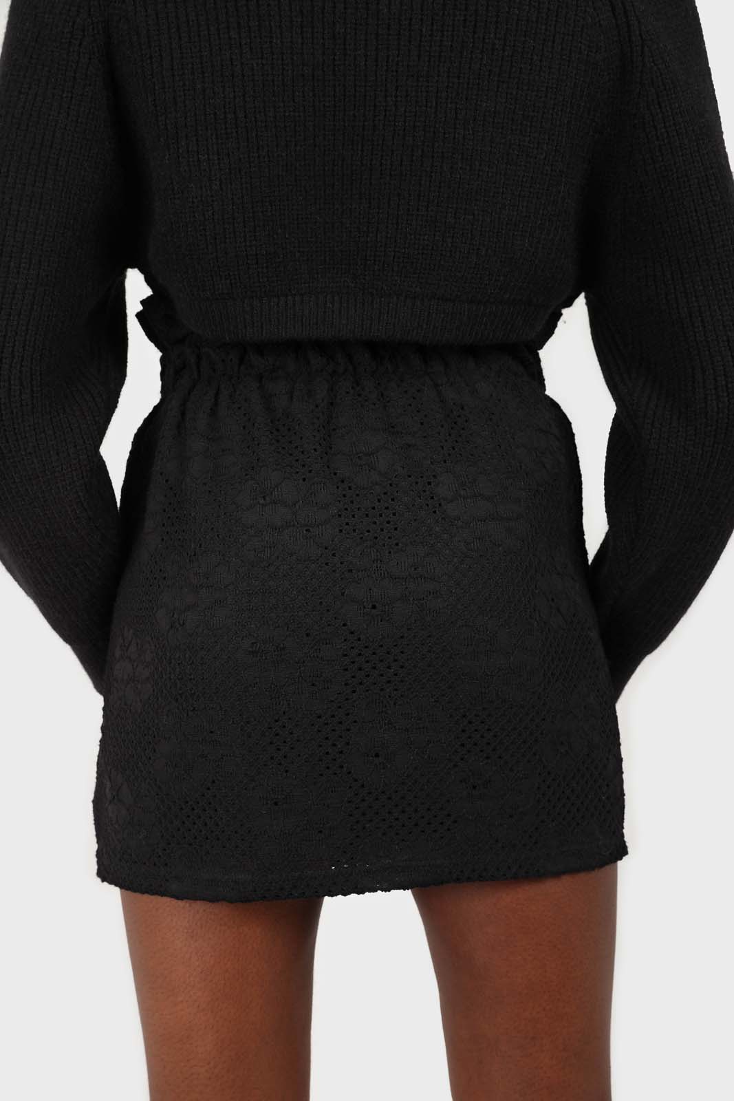 Black ruched waist eyelet mini skirt_3