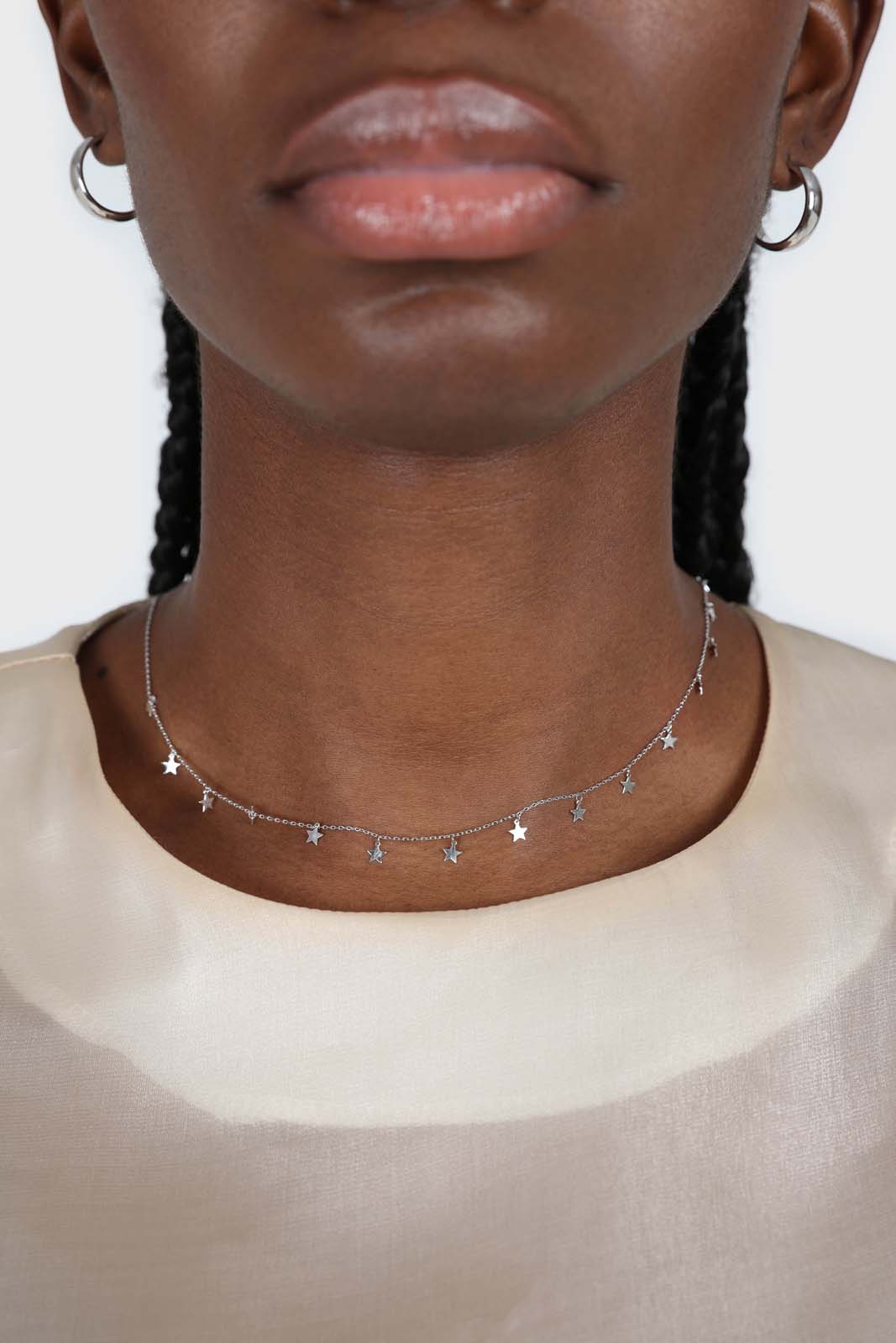 Charm necklace - Silver dangling stars_5