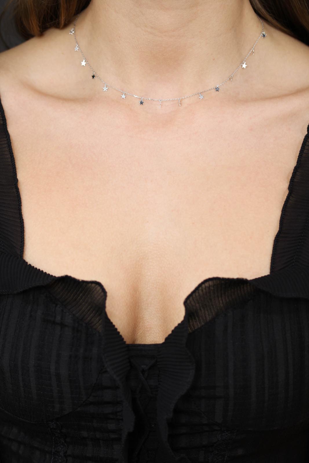 Charm necklace - Silver dangling stars_3