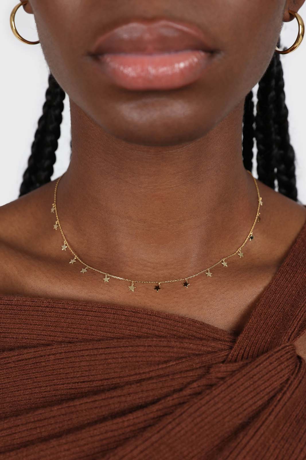 Charm necklace - Gold dangling stars_4