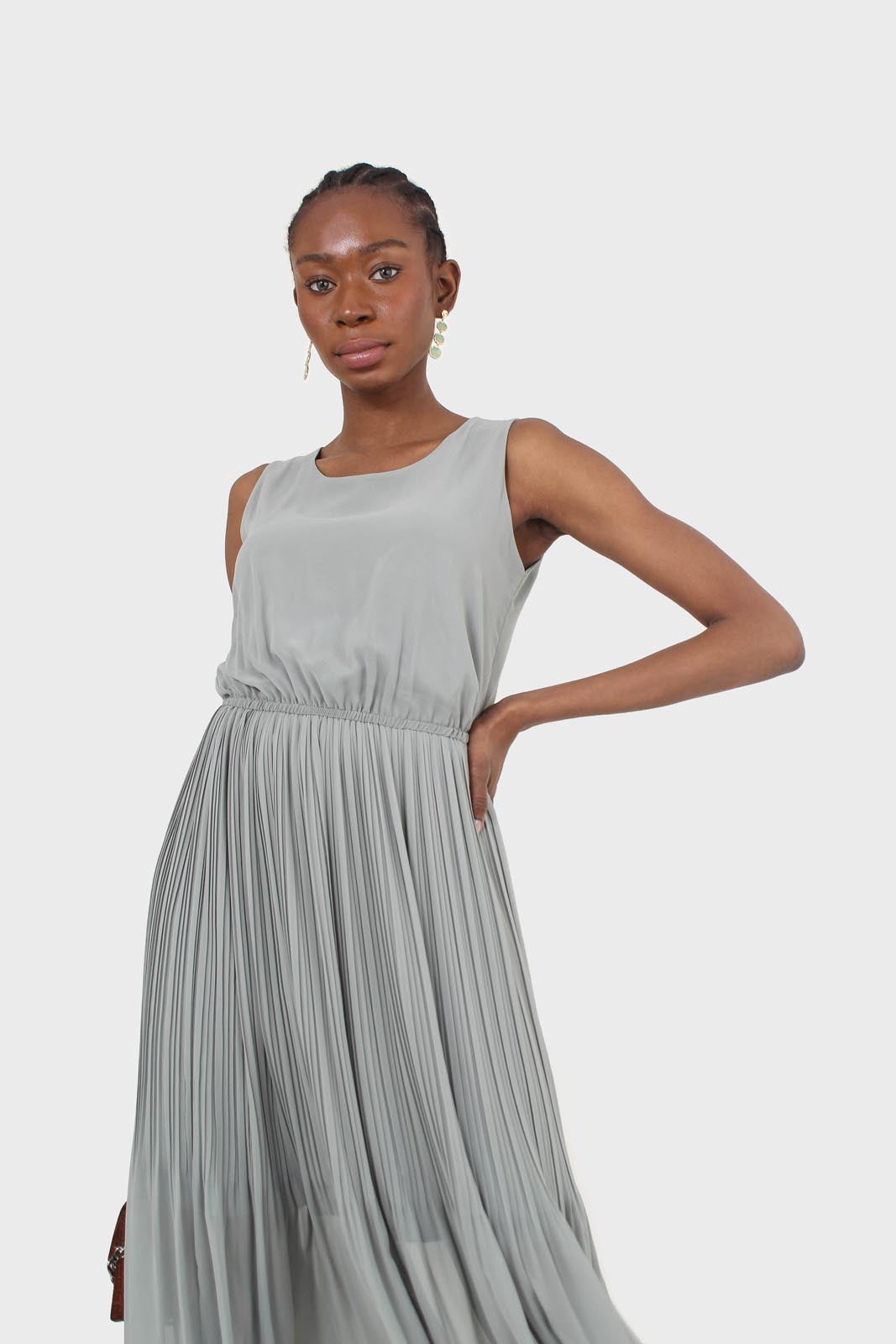 Mint silky micro pleat maxi dress_8