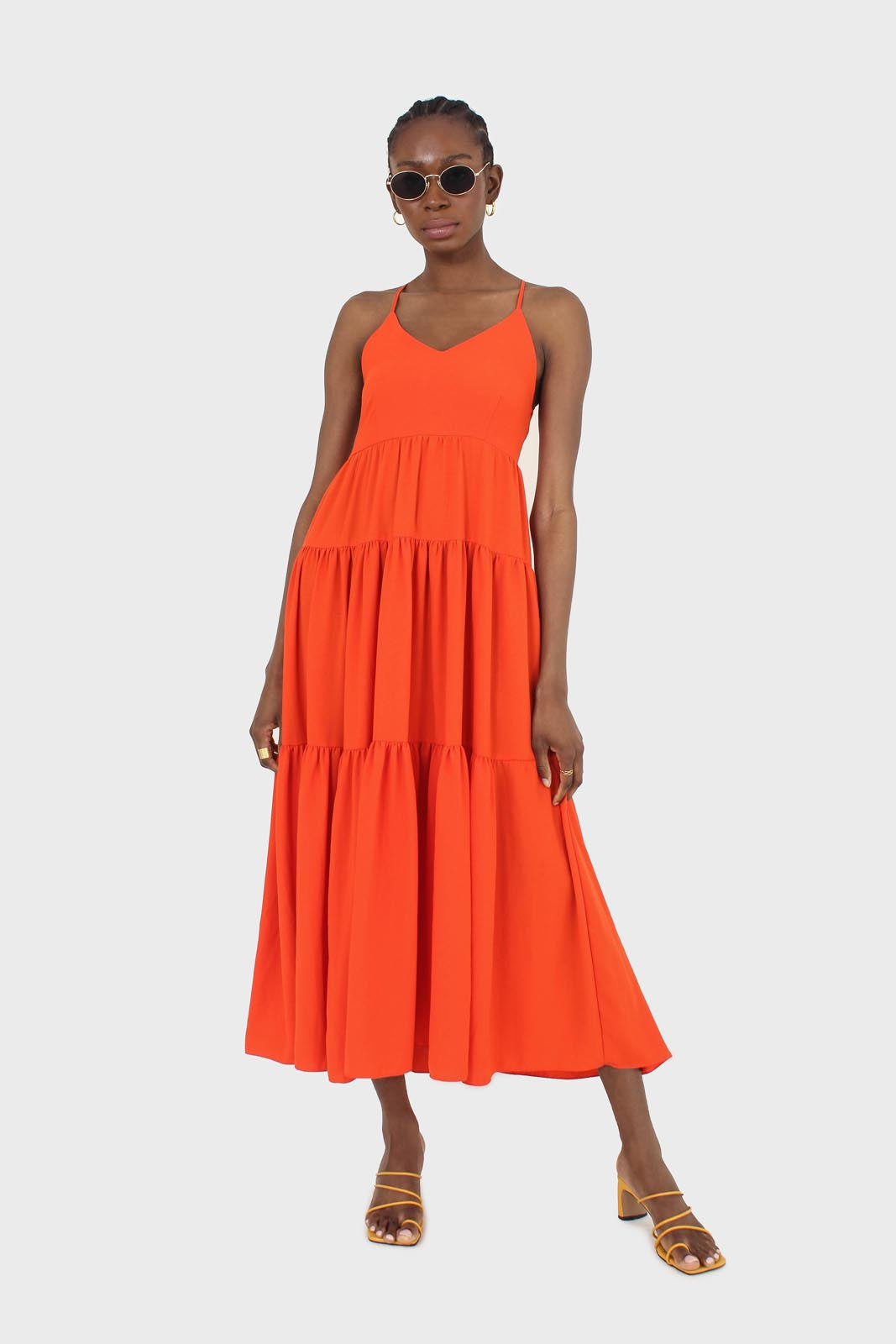 Red tiered tie back maxi dress_1