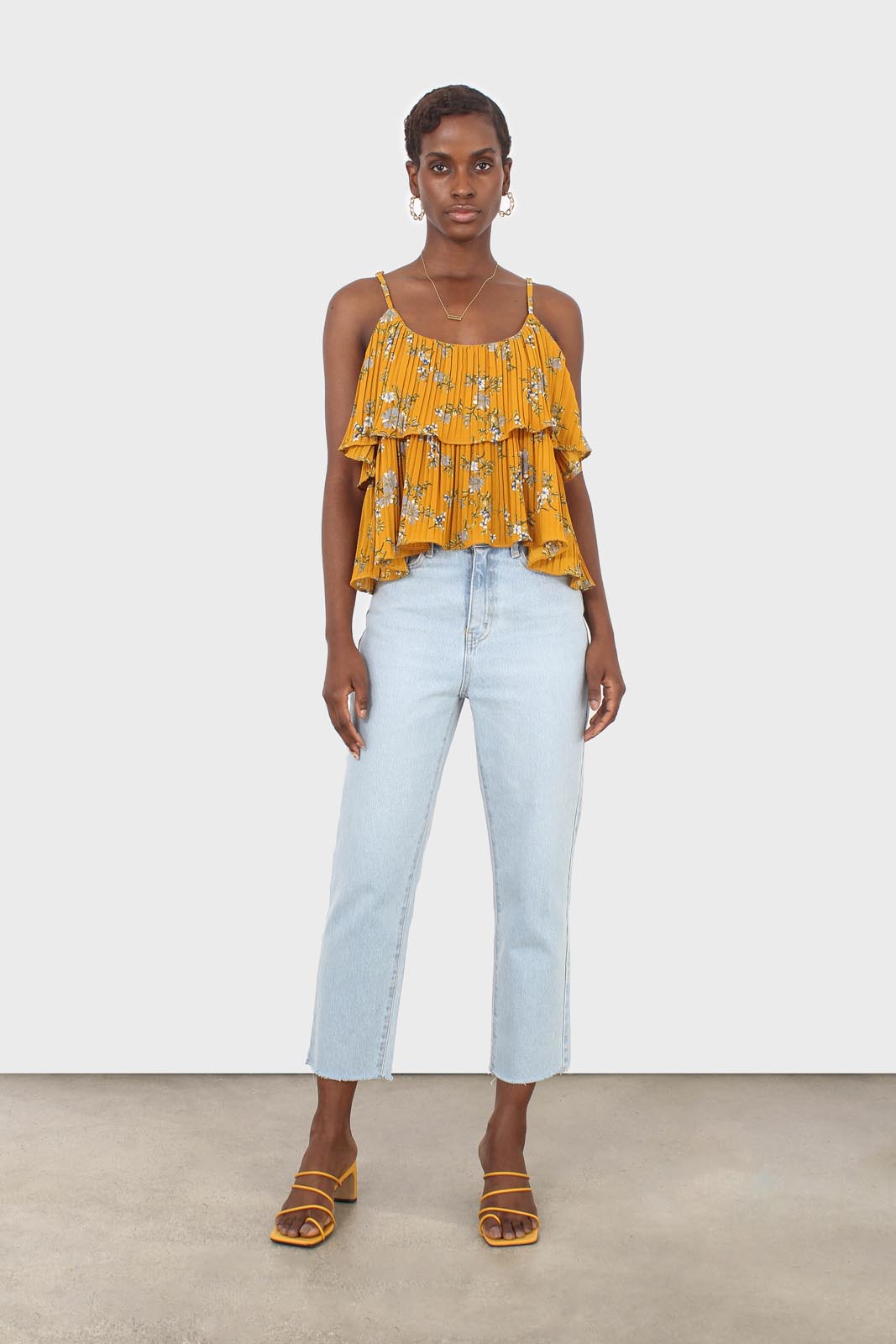 Rust orange and navy floral print off shoulder top_2