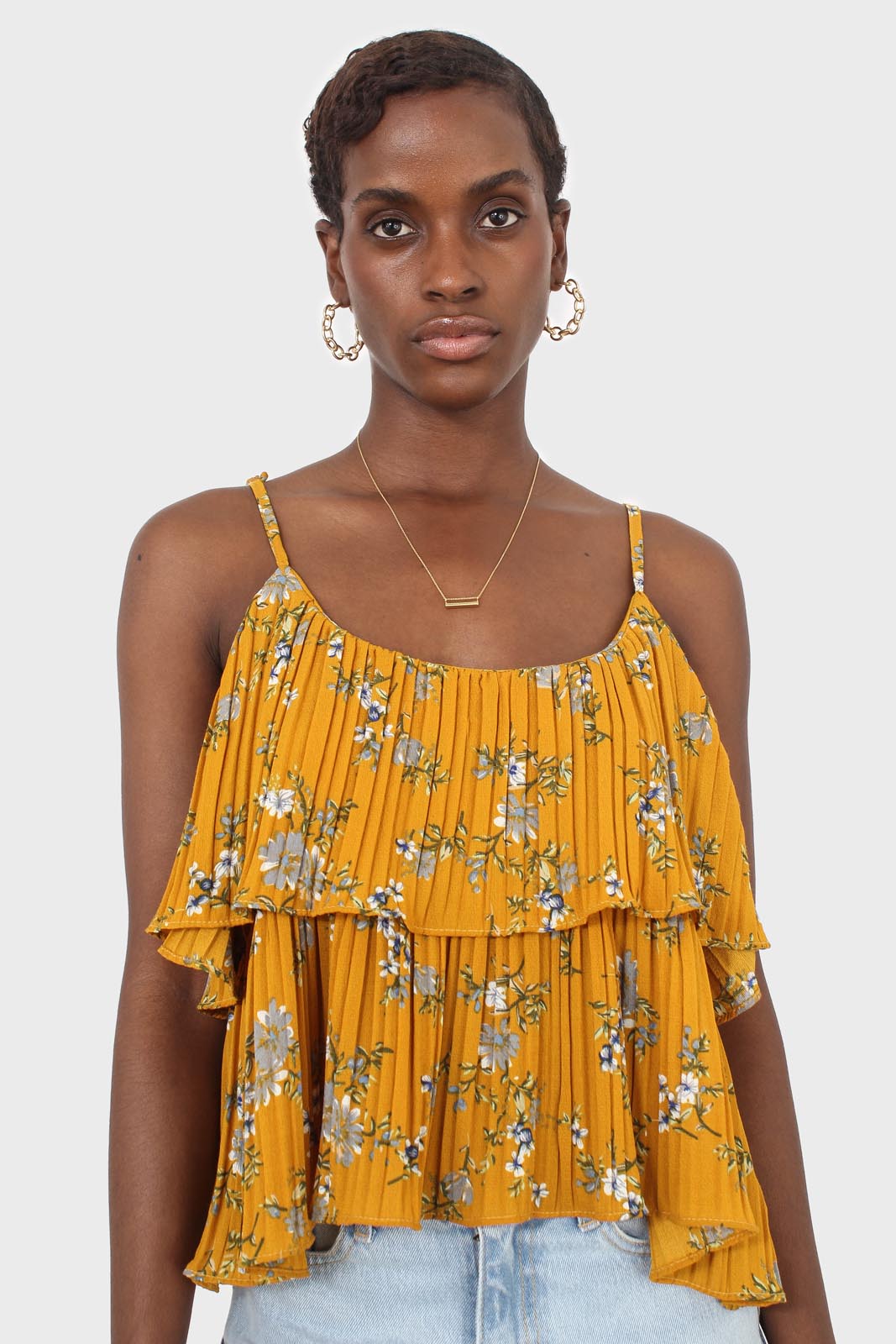 Rust orange and navy floral print off shoulder top_5