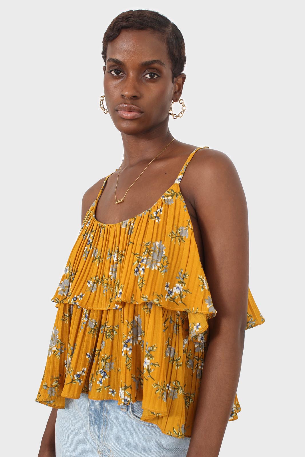 Rust orange and navy floral print off shoulder top_6