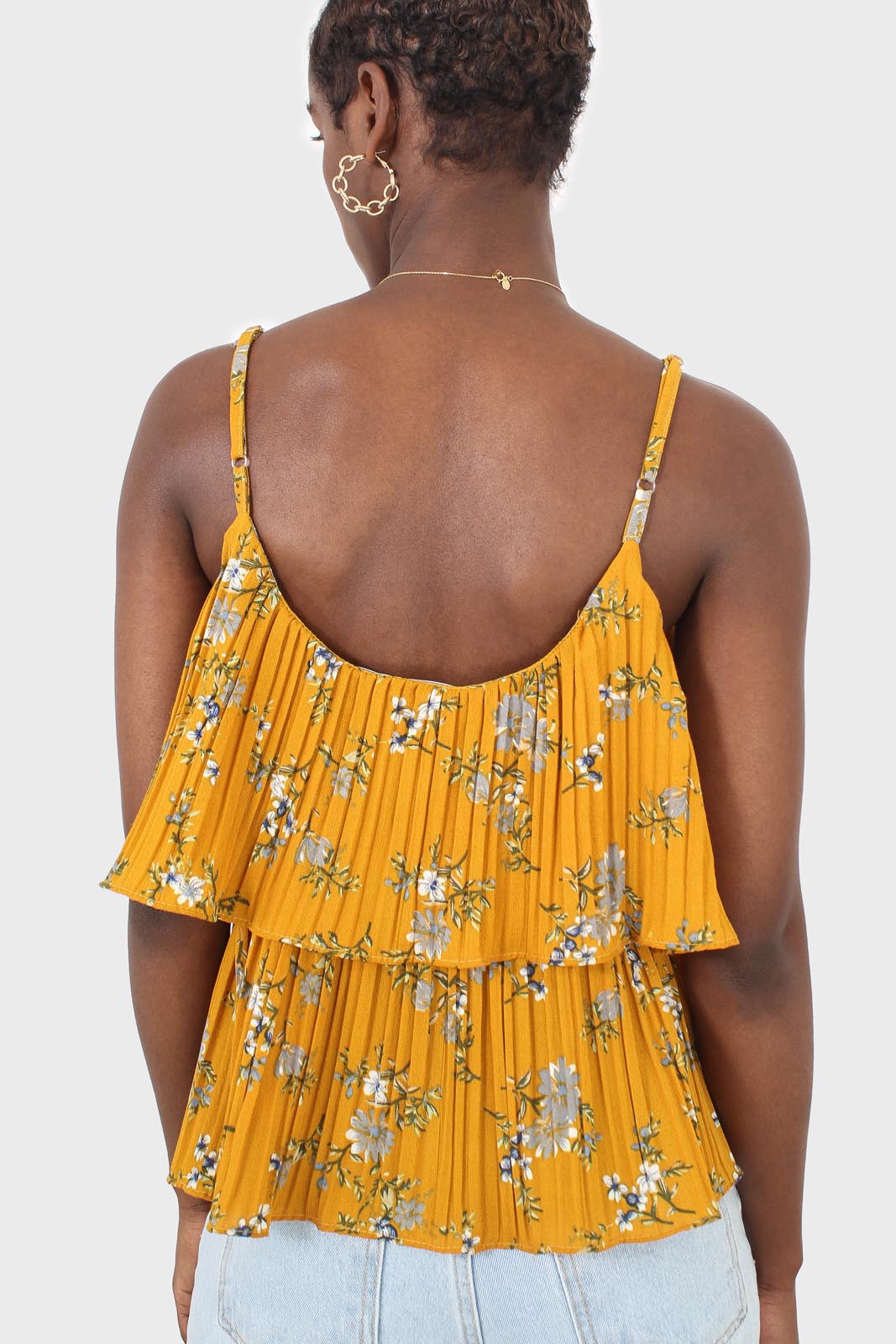 Rust orange and navy floral print off shoulder top_3