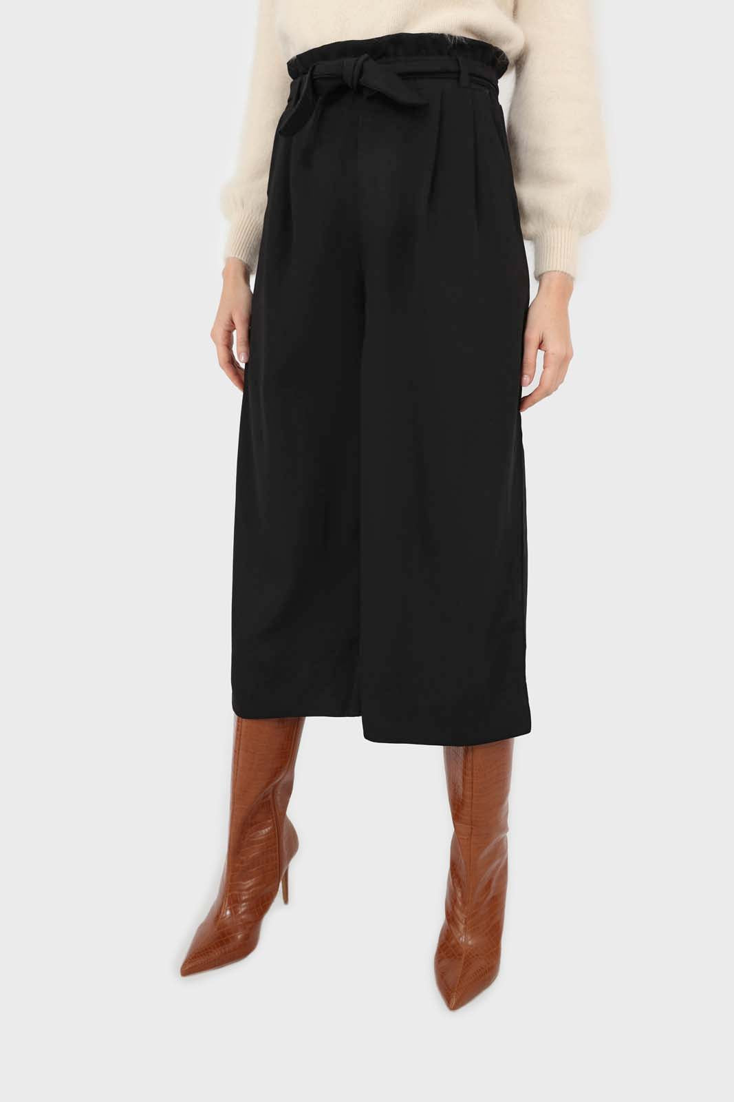 Black silky wide leg tie waist trousers_2