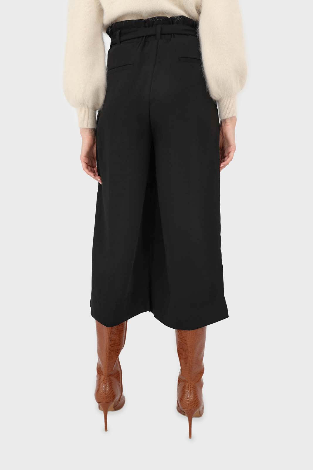 Black silky wide leg tie waist trousers_5