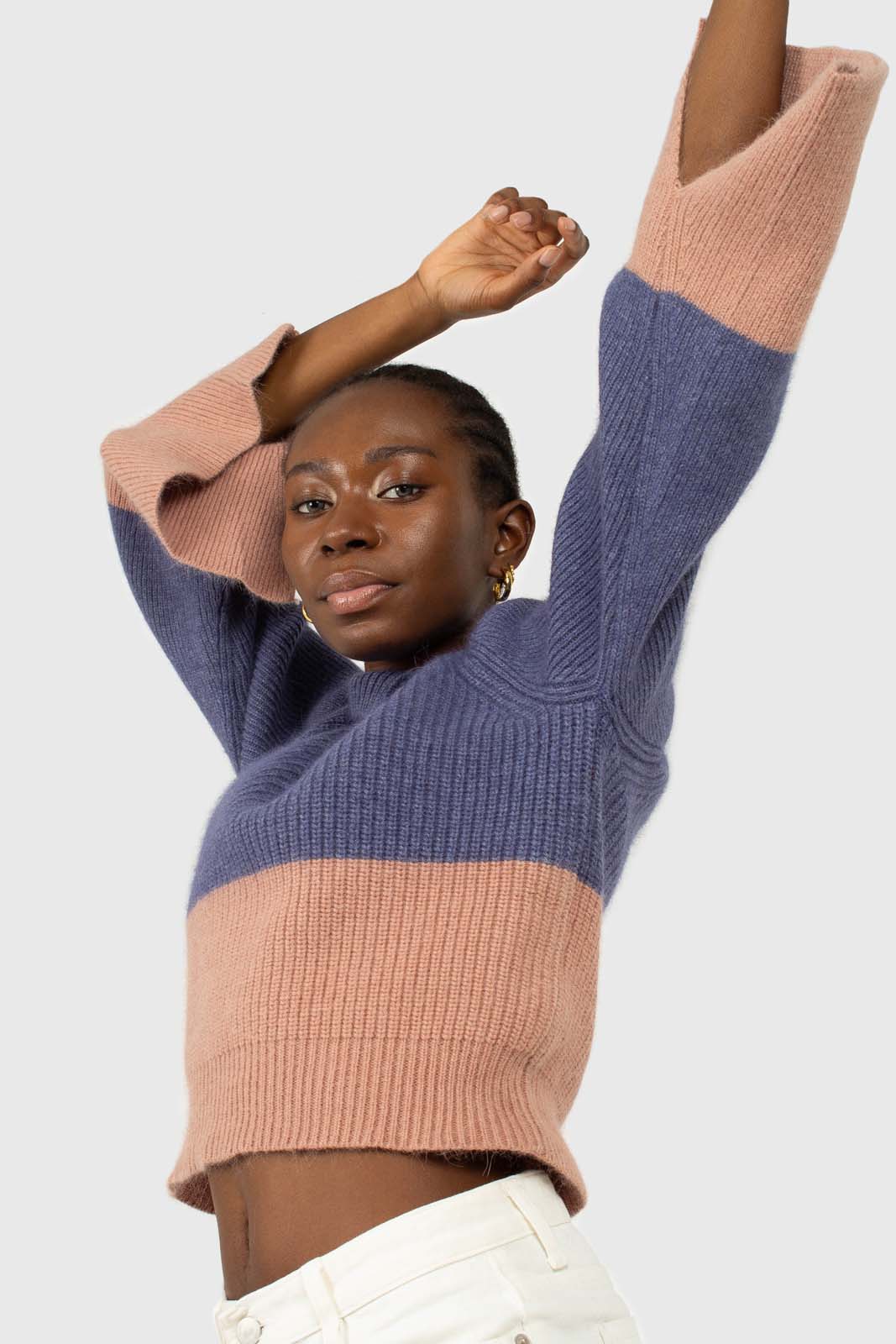 Blue and pink colorblock mock neck angora jumper_2