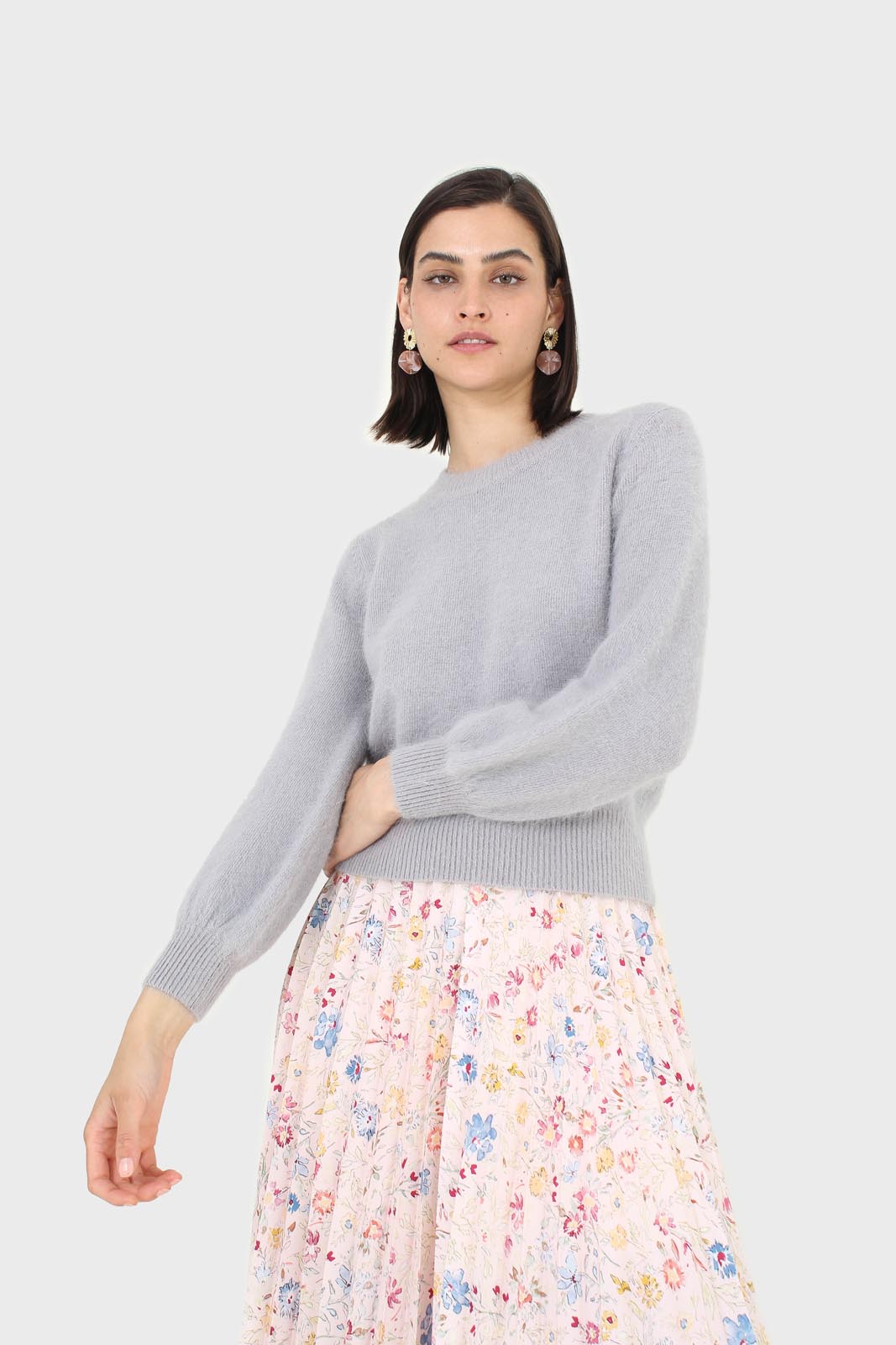 Grey balloon sleeve angora jumper_5