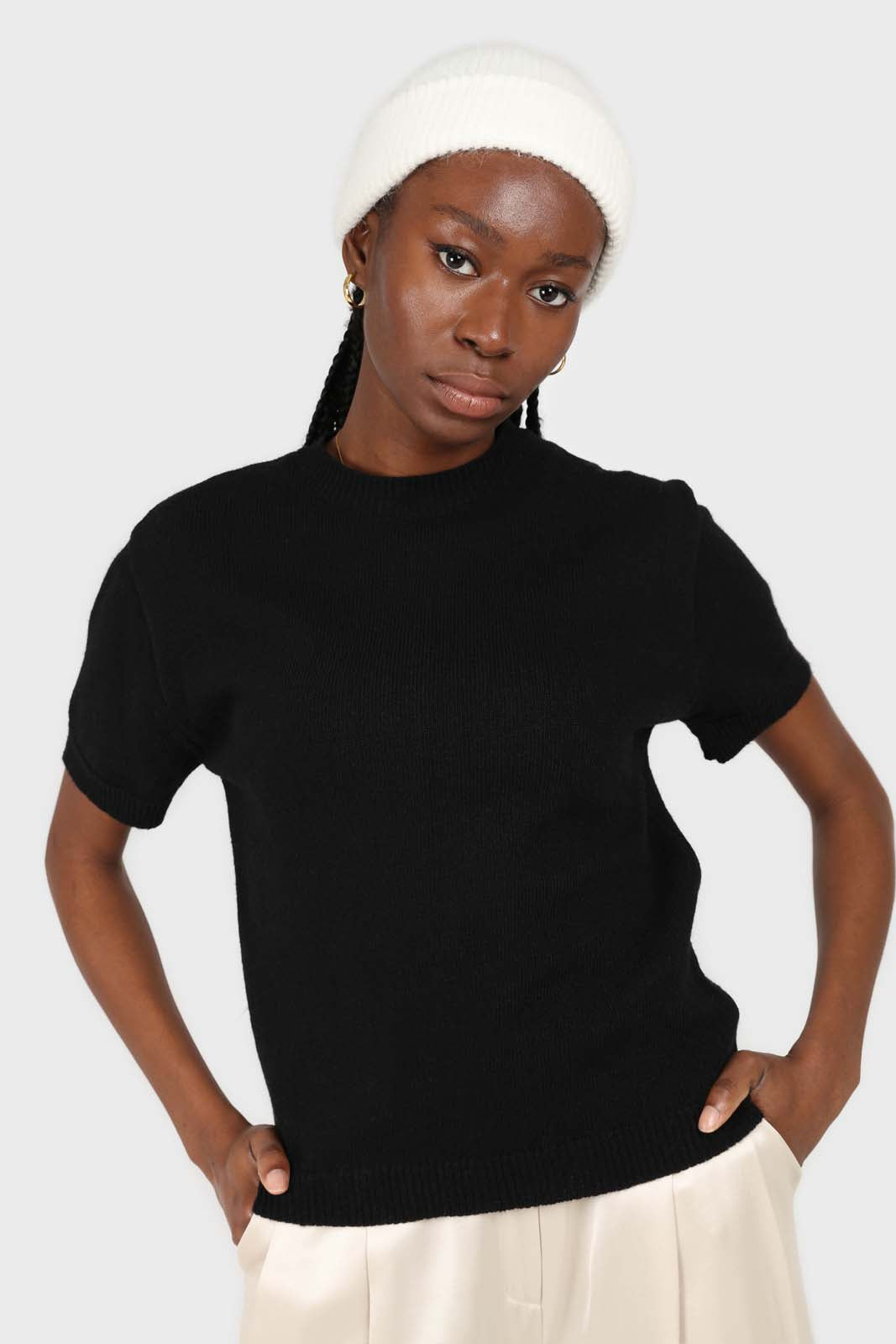 Black wool mock neck knit tee_2