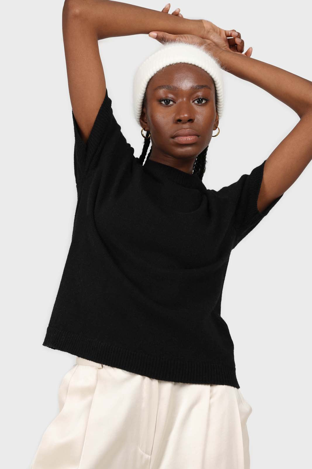 Black wool mock neck knit tee_3