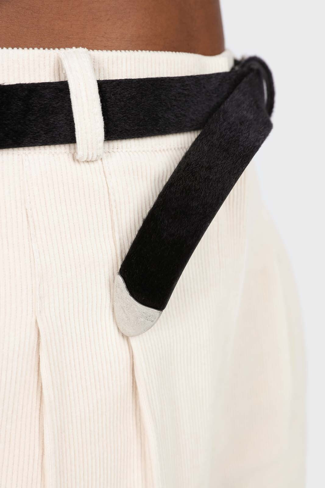 Black thin hairy cowboy buckle belt_2