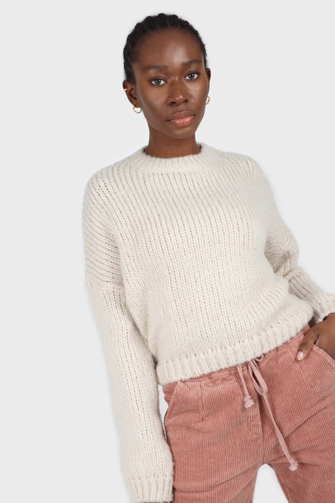 Beige chunky knit crew neck jumper_2