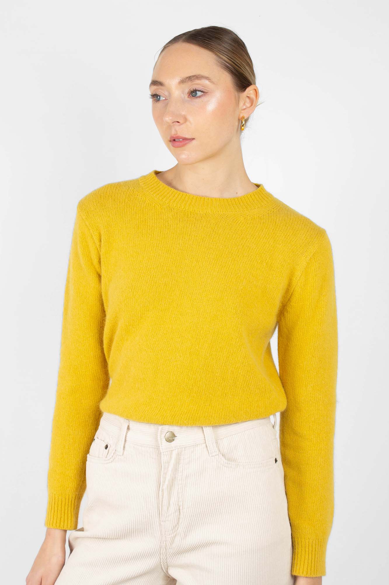 Yellow angora crew neck jumper_5