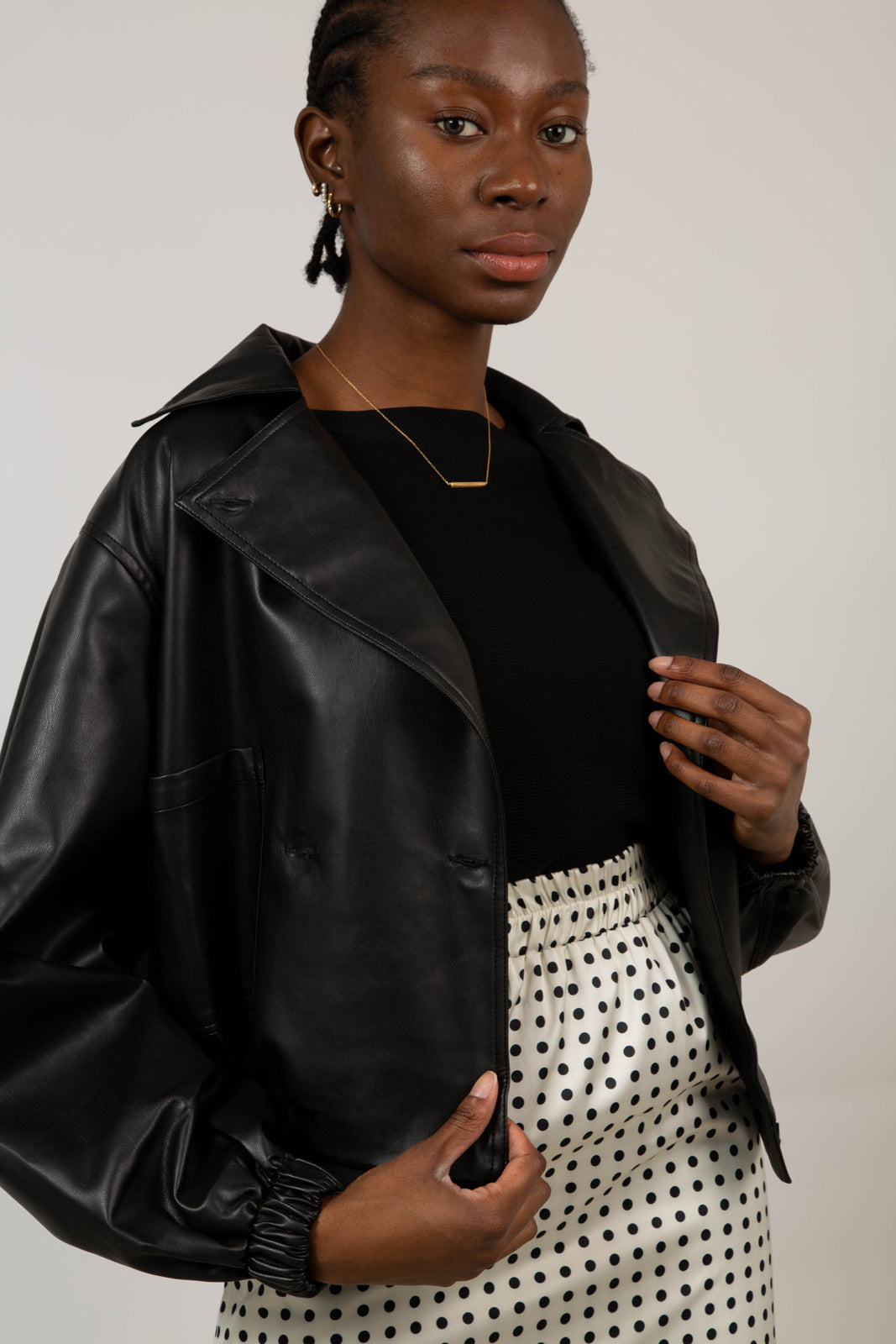 Black vegan leather blouson jacket_8