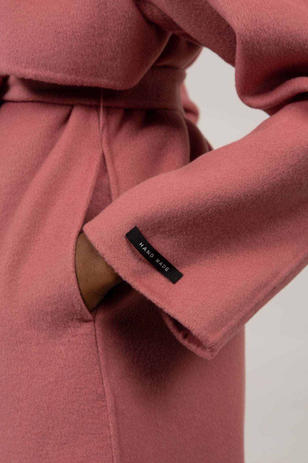 Deep pink wool blend handmade belted trench coat_12